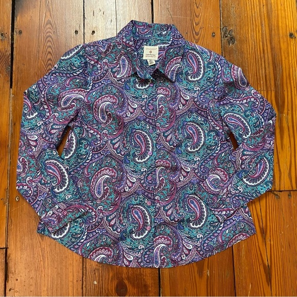 Vintage Appleseed’s Women's Paisley Button-Up Shirt Size 8P Purple Teal Retro - Picture 12 of 15
